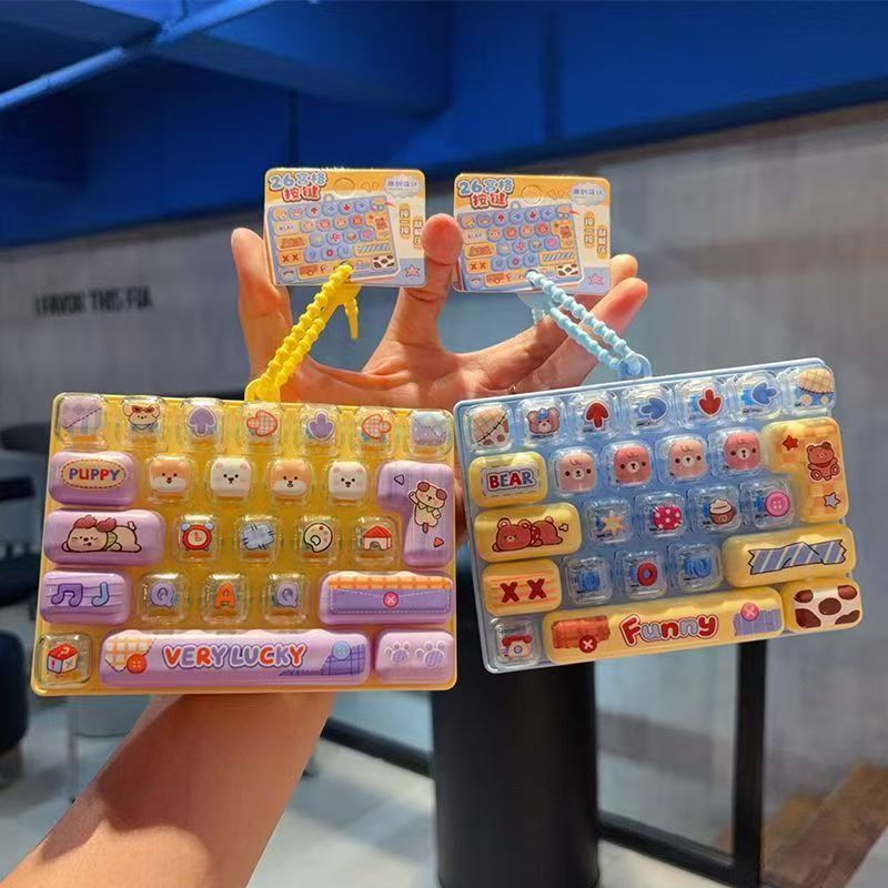 26-Key Fidget Keyboard Keychain,Cute Press Decompression Bag Charm