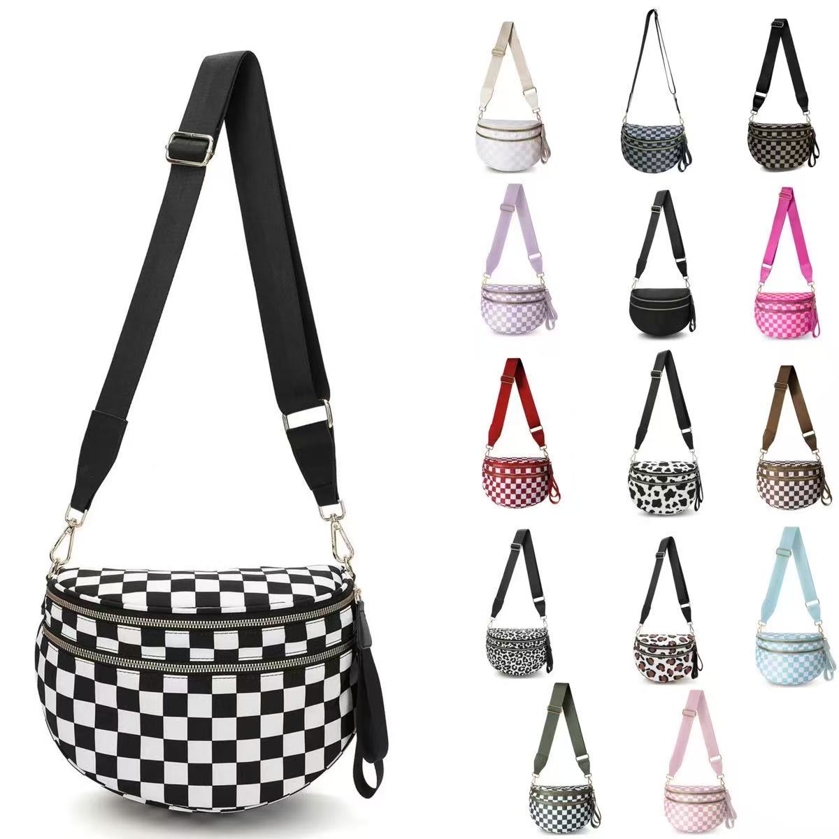 black-white checkered crossbody bag